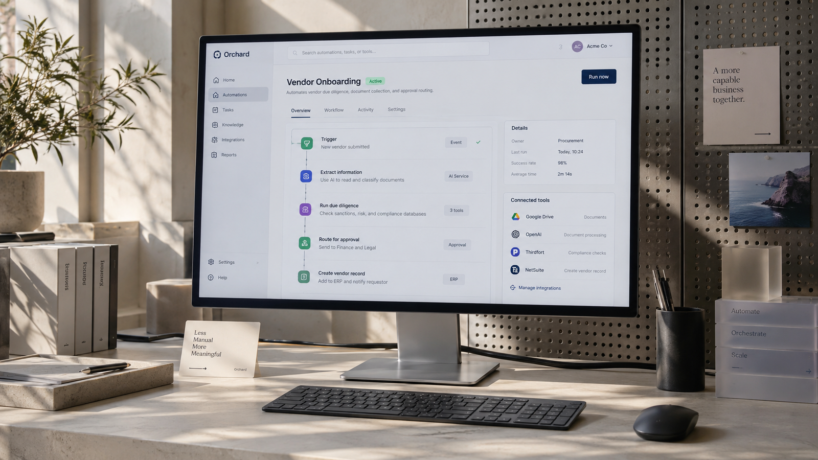 Artificial intelligence and automation interface integrated with business tools.