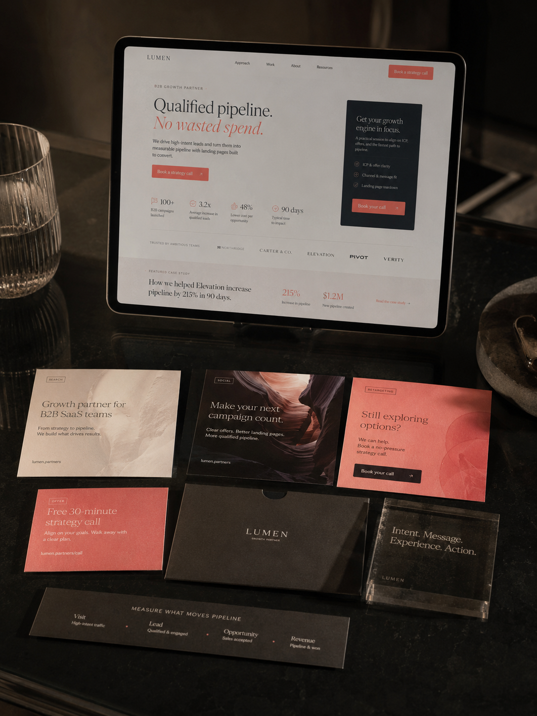 Digital campaign landing page displayed on a screen.