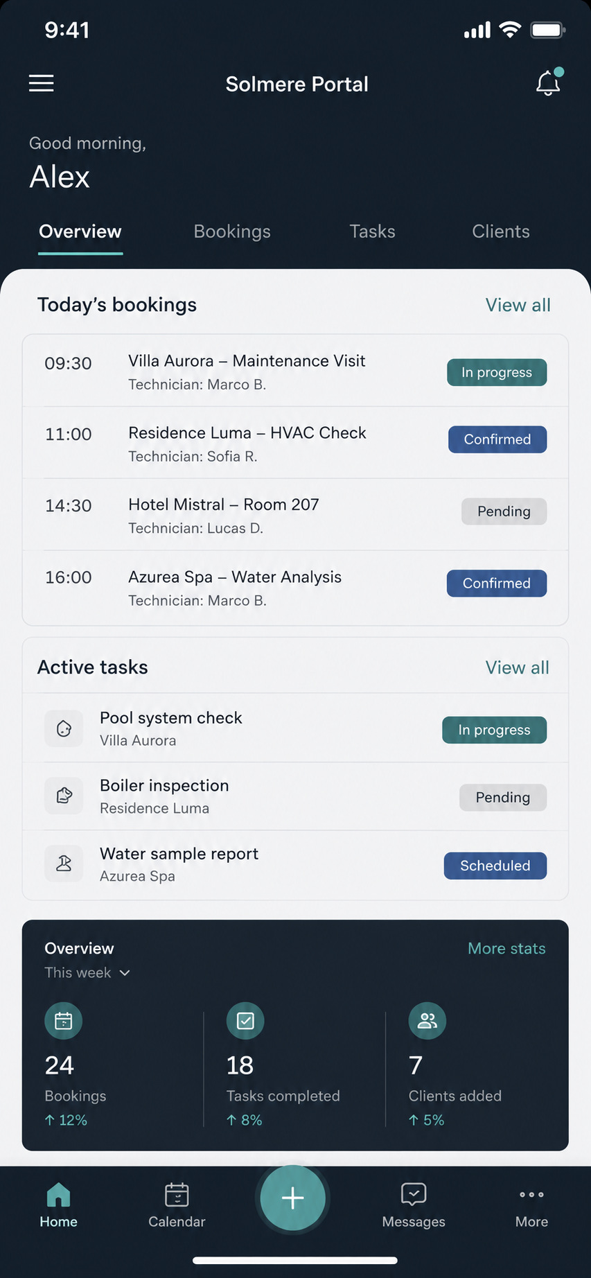 Mobile interface for a business application.