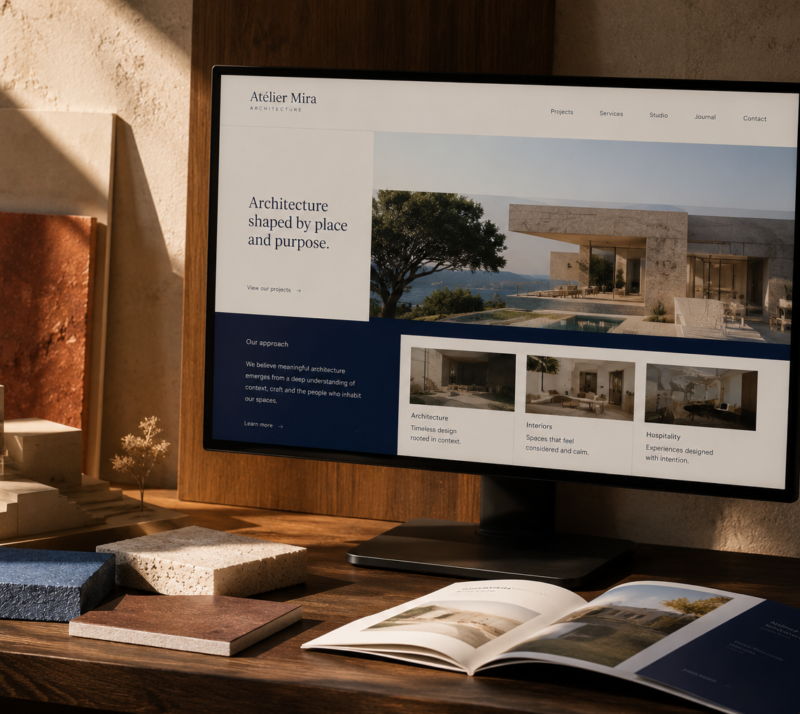 Premium business website displayed on a laptop.